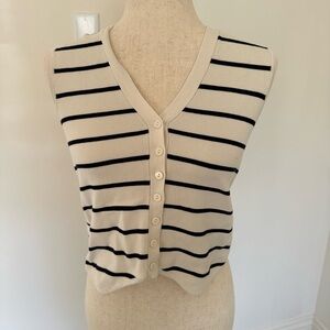 Zara Cream and Black Striped Sleeveless Top
